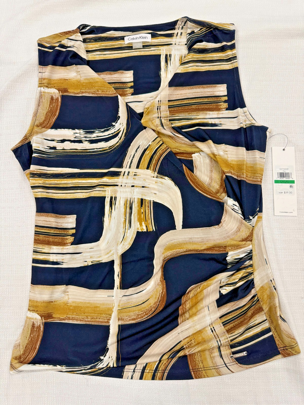 Calvin Klein Sleeveless Geometric Print Blouse Women's Large NWT Abstract Top